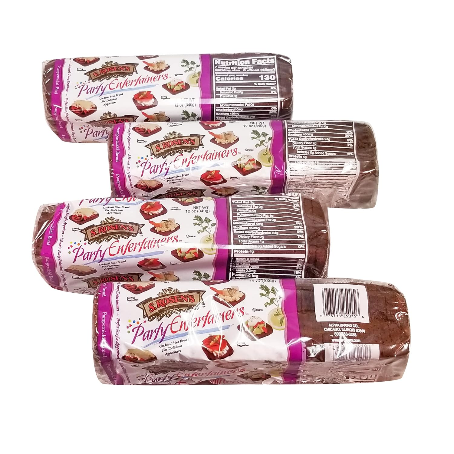 S. Rosens Cocktail Rye Bread, Case of 4 Loaves, Pumpernickel, 12 oz Each Loaf